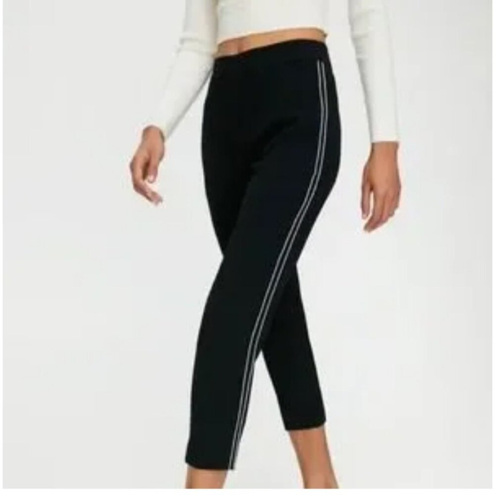 Babaton Black Slim-Fit Trousers W/ White Side Stripe Elastic Waist Womens Size S
